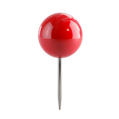 Red push pin isolated on transparent background. Cut out.