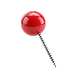 Red push pin isolated on transparent background. Cut out.