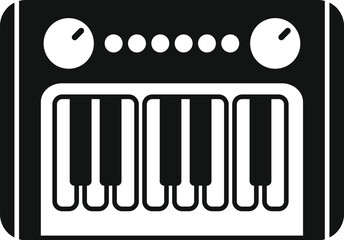 Black and white vector graphic representing a synthesizer keyboard, suitable for musical themes