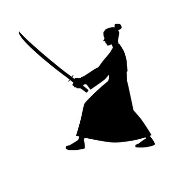 recommend clip art: Samurai warrior with a sword black silhouette vector, Japanese Samurai fighter with katana, shogun in Bushido costume