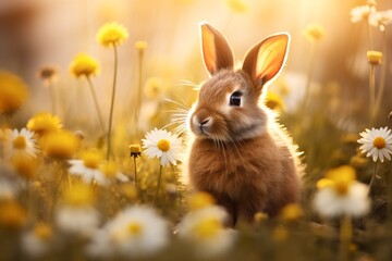 a rabbit in a field of flowers