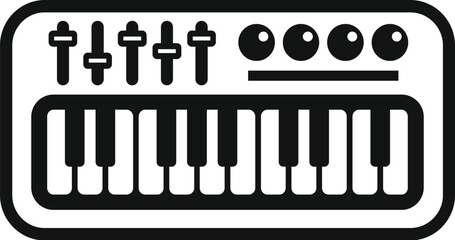 Black and white icon of a synthesizer, suitable for musicrelated graphic needs