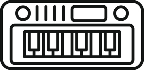 Vector illustration of a synthesizer keyboard icon in a simple line art style, ideal for musicrelated design