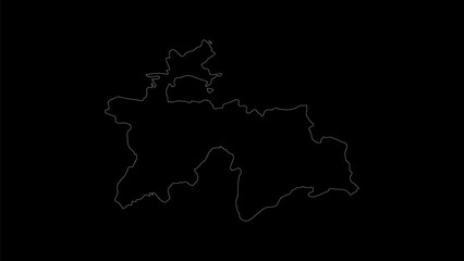Tajikistan map vector illustration. Drawing with a white line on a black background.