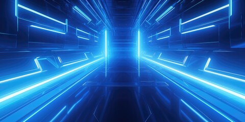 Blue futuristic sci-fi style corridor or shaft background 
