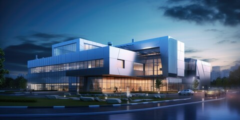 Fototapeta premium Building and facility design. Cutting edge manufacturing plant or futuristic industrial park and research center 
