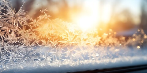 Winterizing Vehicles: Frozen Glass on Car Window and Safe Travel in Icy Conditions. Concept Winterizing Vehicles, Frozen Glass, Safe Travel, Icy Conditions, Car Window