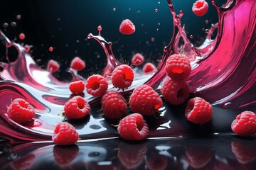 Juicy Fruit Splash: An abstract piece of art depicting fresh fruit in a dynamic blend of colors, ideal for beverage advertising, designed for marketers and creatives, presented at an angle