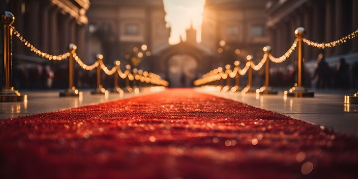 Exclusive Entrance at Film Festival Event Marked by Red Carpet. Concept Red Carpet Event, Film Festival, Exclusive Entrance, VIP Experience, Glamorous Atmosphere