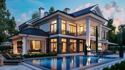 Fototapeta premium A luxurious mansion with a pool