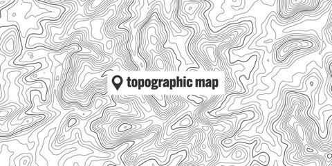 Topographic map with contour lines. Geographic terrain grid, relief height elevation. Ground path pattern. Travel and navigation, cartography design element. Vector illustration