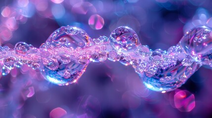  A tight shot of water bubbles against a blue and pink backdrop Bottom portion features a blurred image of submerged bubbles, merging with bottom half of floating bubbles