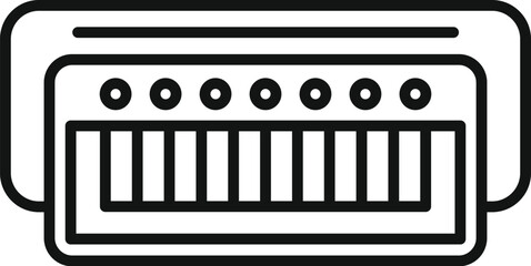 Simple black and white line art of a piano keyboard, ideal for musicrelated design elements