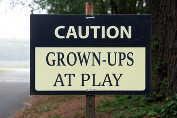 CAUTION GROWN-UPS AT PLAY sign