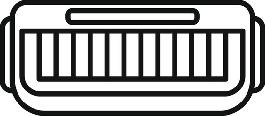 Minimalist vector illustration of a harmonica line icon for web, infographics, and more. Perfect for representing the sound of blues and jazz music