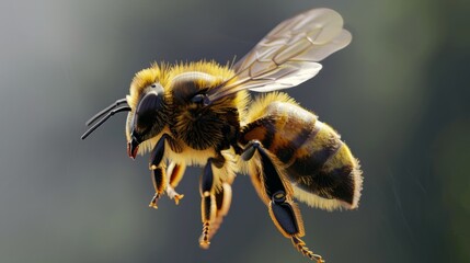 a stunning bee is flying, isolated on transparent background, macro, incredible pollinator, generative AI