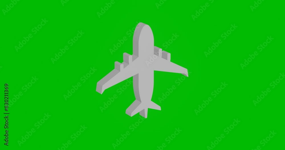 Poster animation of rotation of a white airplane symbol with shadow. simple and complex rotation. seamless 