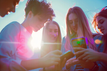 Group of young people using smart mobile phone