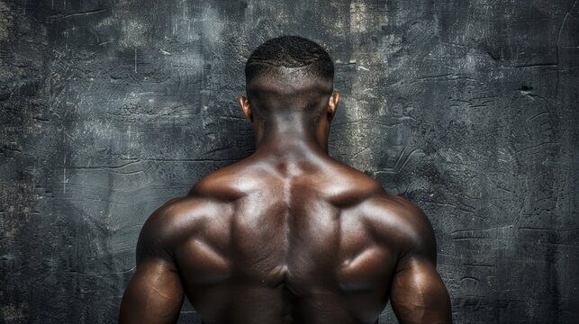  A man facing away from the camera, with his back against a wall, and his hands behind his head