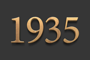 3D wooden logo of number 1935 on dark grey background.
