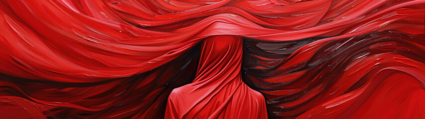 Vibrant Red Fabric, Artistic woman draped in red fabric, Elegant and Expressive, Contemporary Art