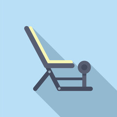 Flat design icon of a stylish lounge chair with a minimal shadow, against a calming blue backdrop