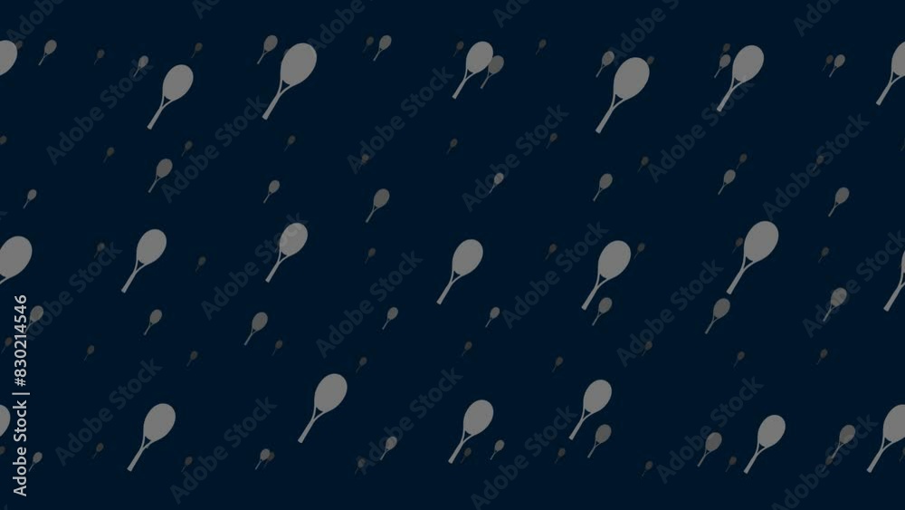 Poster tennis racket symbols float horizontally from left to right. parallax fly effect. floating symbols a