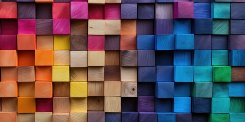 Colorful wooden blocks aligned 