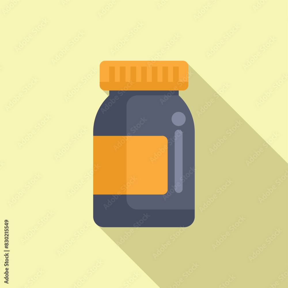 Wall mural graphic icon design featuring a flat illustration of a pill bottle with a label, cast in soft shadow