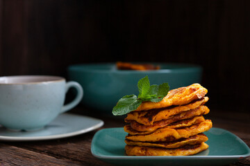 Traditional homemade pancakes. Close-up, selective focus.