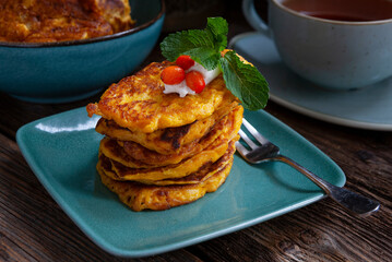 Traditional homemade pancakes. Close-up, selective focus.
