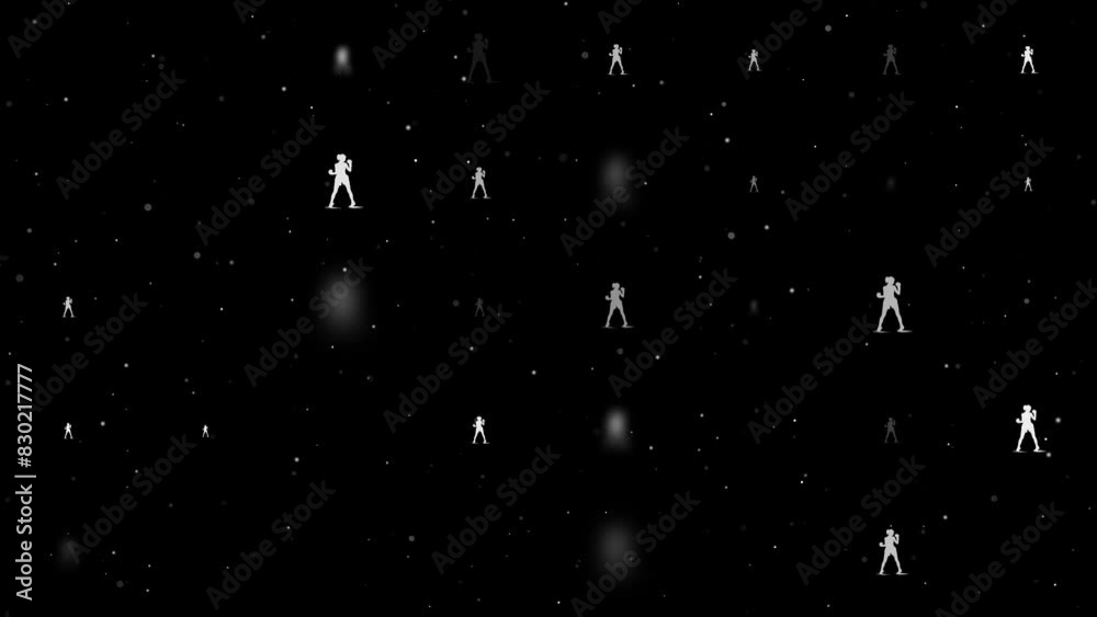 Poster template animation of evenly spaced boxer girl symbols of different sizes and opacity. animation of 