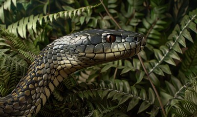 Fototapeta premium Cobra on fern leaves