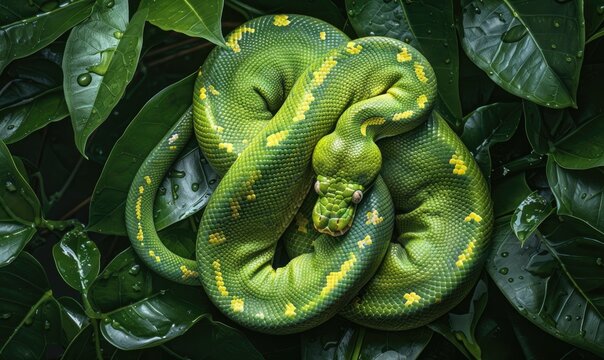 Green tree python on neutral background