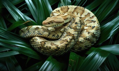 Naklejka premium Rattlesnake on grass leaves