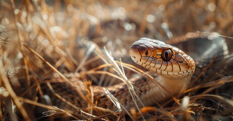 Obraz premium Snake amidst dry grass