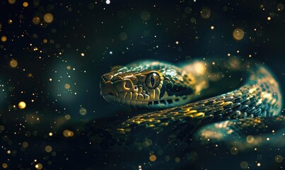 Fototapeta premium Snake among the stars, abstract background with snakes and galaxy