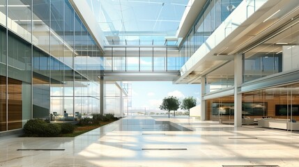 Architectural Transparency: Transparency and openness in architectural design, with buildings featuring glass walls and open layouts. 