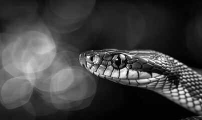 Obraz premium Black and white portrait of the snake, closeup