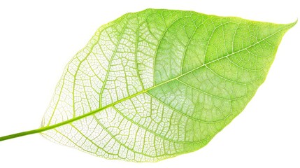Obraz premium A tight shot of a solitary green leaf against a pristine white backdrop Two adjacent green stems flank the leaf, one on each side