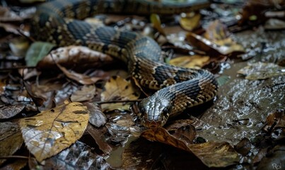 Fototapeta premium Snake on forest floor