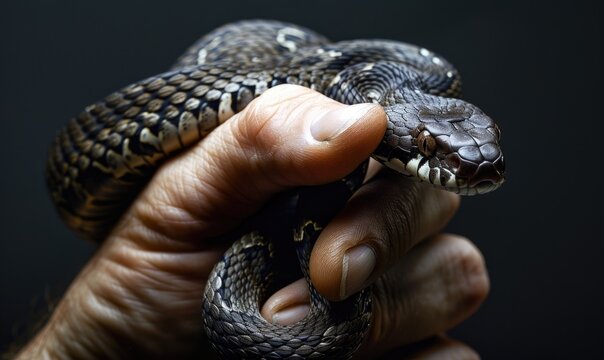 Snake on human hand