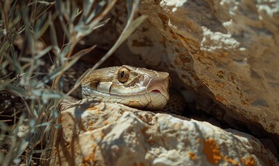 Fototapeta premium Snake under a rock