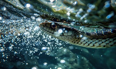 Snake swimming in clear water