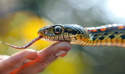 Obraz premium Water snake coiled around wrist