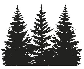 Elegant black silhouette of pine trees in a forest setting for backgrounds or natureinspired graphic designs. Wild trees or nature landscape of woods for outdoor, travel or trip camping