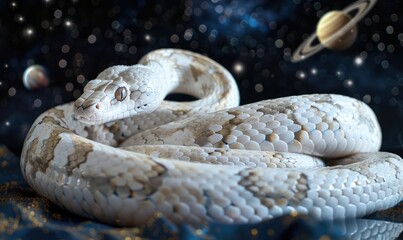 Obraz premium White snake with planetary models