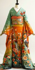 Naklejka premium A kimono with a pattern of flowers and birds