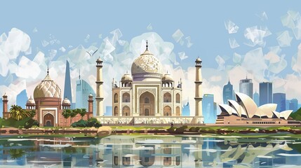 Architectural Landmarks: Iconic landmarks from around the world, such as the Eiffel Tower, Taj Mahal, or Sydney Opera House, showcasing architectural marvels. 
