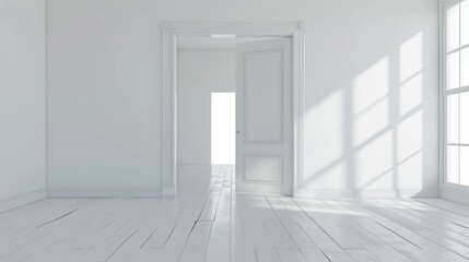 A bright, white room with a mirror and door, ideal for dance auditions.

